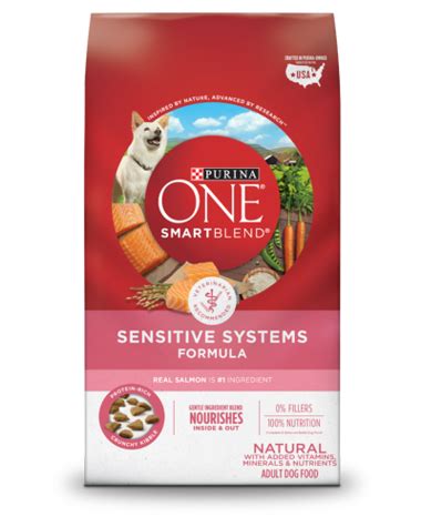 Their foods include products for puppies (including large breed puppies), adults, senior dogs, grain free foods, and sensitive skin/stomach foods. Purina ONE® SmartBlend® Sensitive Systems Salmon Dog Food ...