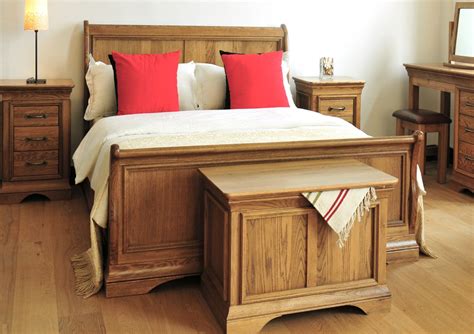 French Style Versaille Rustic Oak Sleigh Bed Light Wood Wooden Beds