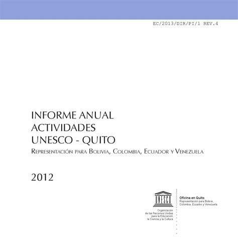 Informe Anual De Actividades Unesco Quito 2012 By Unesco Issuu