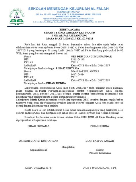 Check spelling or type a new query. Aneka Contoh Berita Acara Serah Terima Osis Smp Trend Masa ...