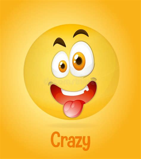 Crazy Faces Emoji With Its Description On Yellow Background Stock