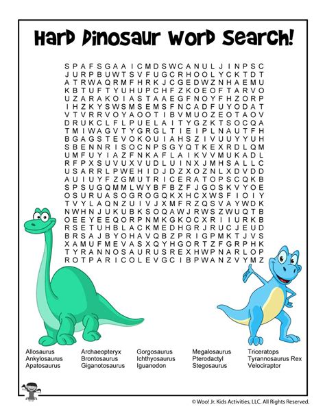 Dinosaur Word Search Hard Woo Jr Kids Activities Childrens