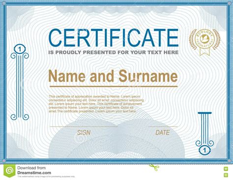 Certificado Blanco Oficial Con La Frontera Azul Ilustración Del Vector