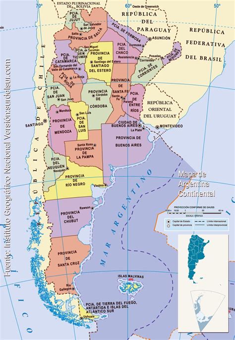 Mapa de Argentina Político y físico Descriptivo y Temático El Sur