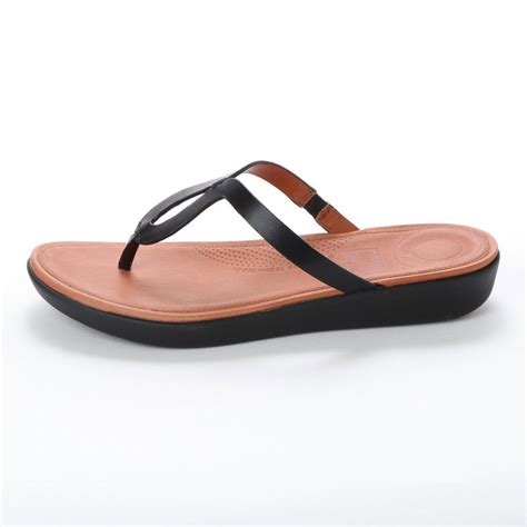Fitflop フィットフロップ Fitflop Strata Toe Thong Sandals Leather （black