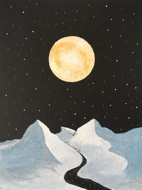Mountain Painting Acrylic Moon Painting Mountain Paintings Acrylic