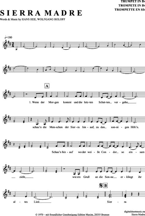 Noten ausdrucken mp3 anhören traditionell, volkstümlich, schwungvoll noten für blaskapellen zum notendownload>>. Sierra Madre (Trompete in B) Schürzenjäger [PDF Noten ...