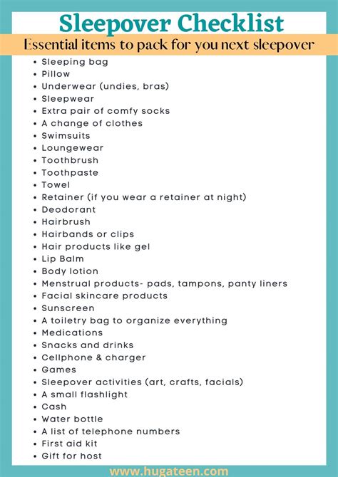 What To Pack For A Sleepover For Teens Printable Checklist
