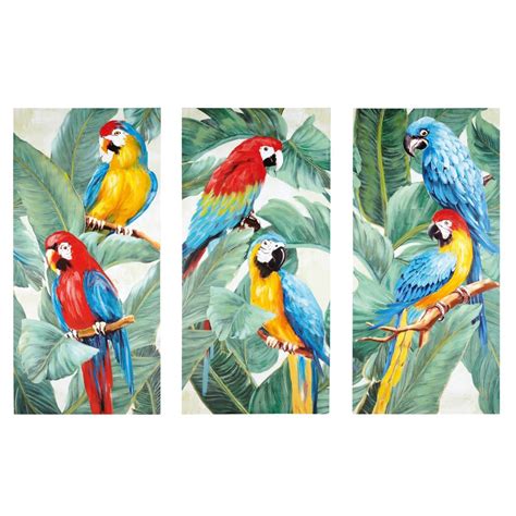 Parrot Canvas Triptych 270x190 Tropical Exotic Maisons Du Monde