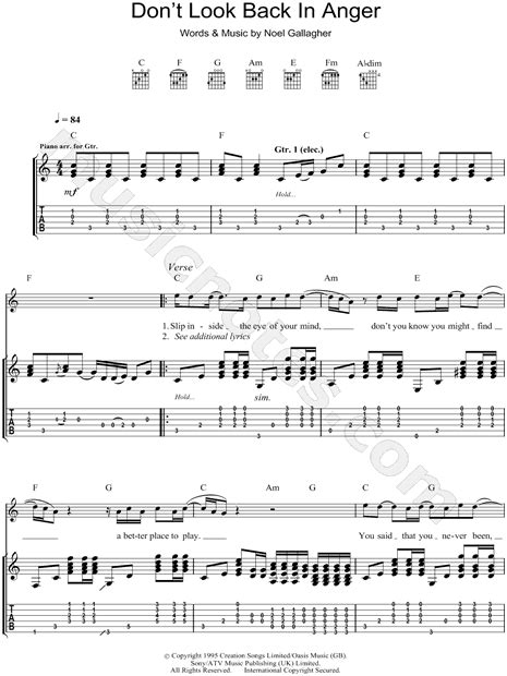 It was written by the band's guitarist and main songwriter noel gallagher. Oasis "Don't Look Back In Anger" Guitar Tab in C Major ...