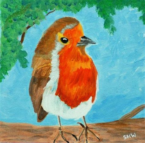 Bird 1 English Robin Painting 8x8 Original Painting By Etsy