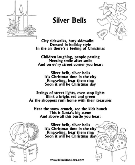 Silver Bells Free Printable Christmas Carol Lyrics Sheets Favorite