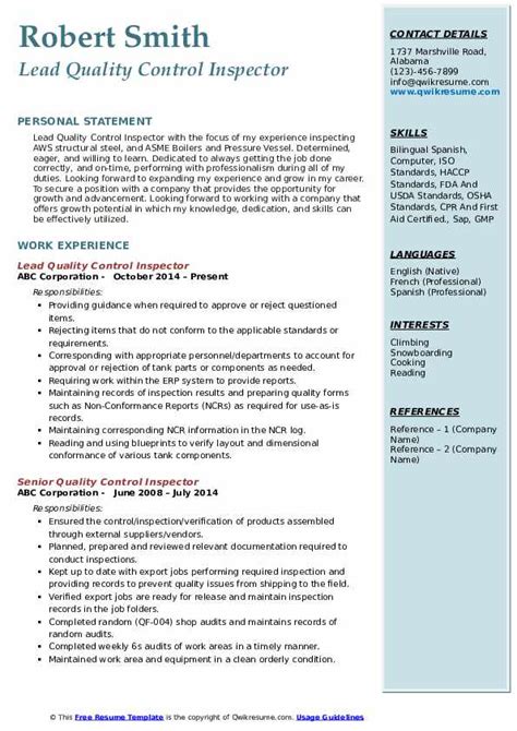 Learn more about quality inspector resume example, resume writing tips, resume formats and much more. Quality Control Inspector Resume