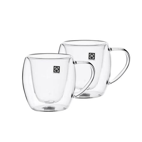 Double Wall Mug Set 300ml Borosilicate Glass Cup Rf10529 2pcs Clear Glass Coffee Cups