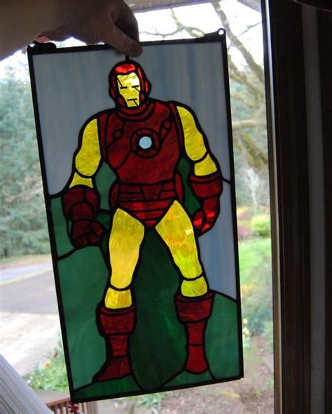 Iron Man Stained Glass Art Superhero Theme Stained Glass