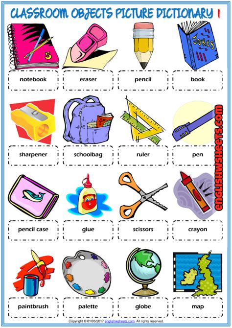 Education is a serious business, but kids just want to have fun. Classroom Objects ESL Printable Picture Dictionary For Kids