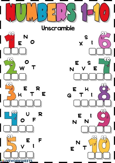 Numbers 1 10 Unscramble Interactive Worksheet English Worksheets