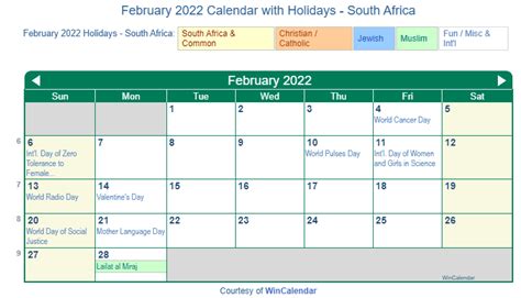 Print Friendly February 2022 South Africa Calendar For Printing