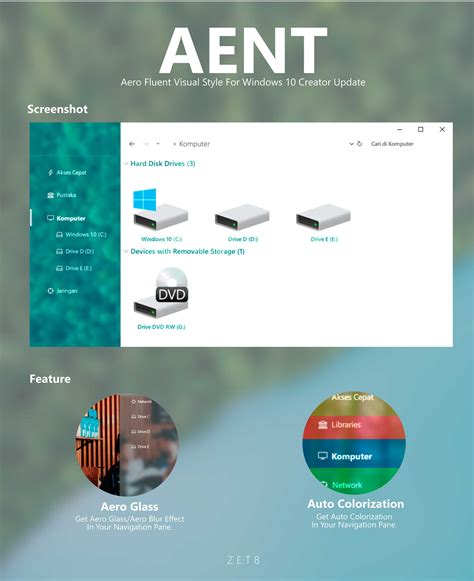 Тема Aent в стиле Fluent Design для Windows 10