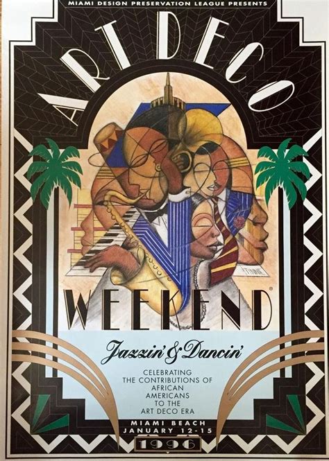 1996 Art Deco Weekend Poster Miami Beach Legendary Artist Dinizulu Gene