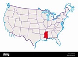 Mapa de Estados Unidos, Mississippi resaltada en rojo Fotografía de ...