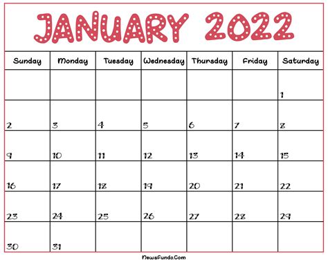 January 2022 Calendar Template Printable Print Now
