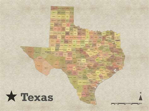 Political Map Of Texas Texas Counties Map 12 In X 16 In Etsy