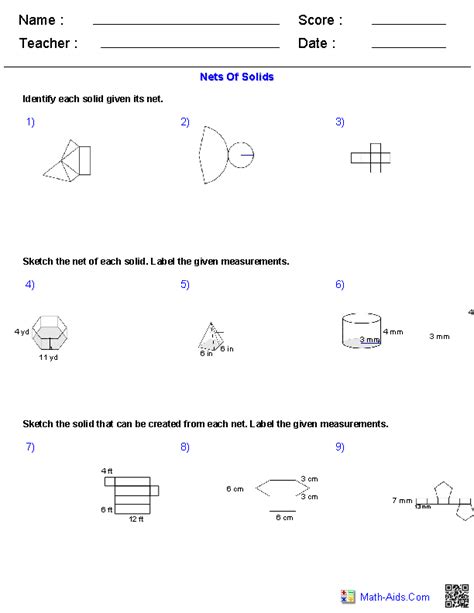 Surface Area And Volume Grade 7 Worksheet
