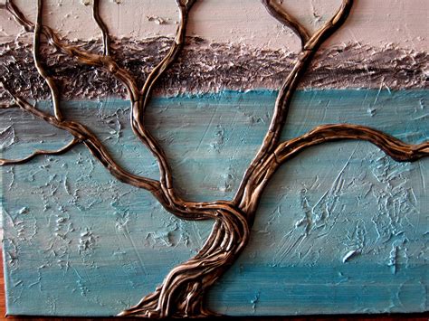 Detailed Textured Tree Painting Sculpted 3d Dimensional Original Art