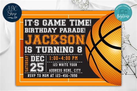 Printable Basketball Birthday Parade Invitation Instant Download