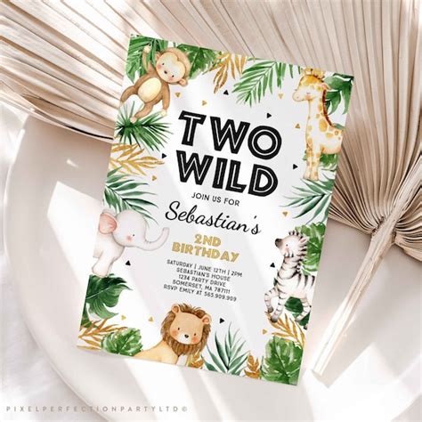 Invitations And Announcements Paper Jungle Birthday Two Wild Birthday Invitation Jungle Theme