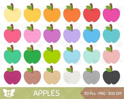 Apple Clipart Apples Clip Art Fruit Cartoon Food School Etsy