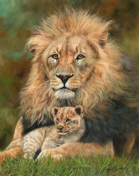Lion And Cub Painting By David Stribbling Pixels