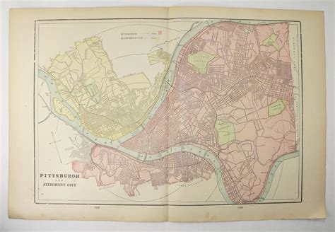 Vintage Pittsburgh Pa Map 1900 Cram Atlas Map With