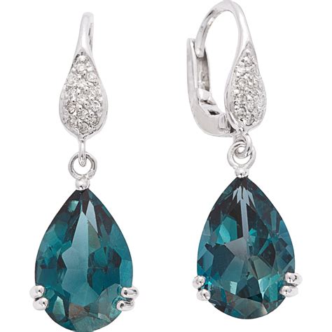 Sterling Silver London Blue Topaz Teardrop Earrings With Diamond