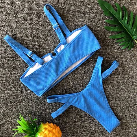 Buy Women Sport Swimwear Sexy Solid Push Up Padded Bra Beach Halter Bikini Set At Affordable