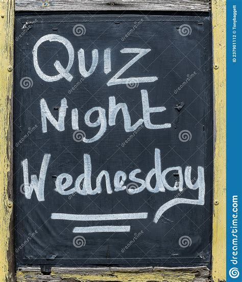 Quiz Night On Wednesday Chalkboard Sign Stock Photo Image Of