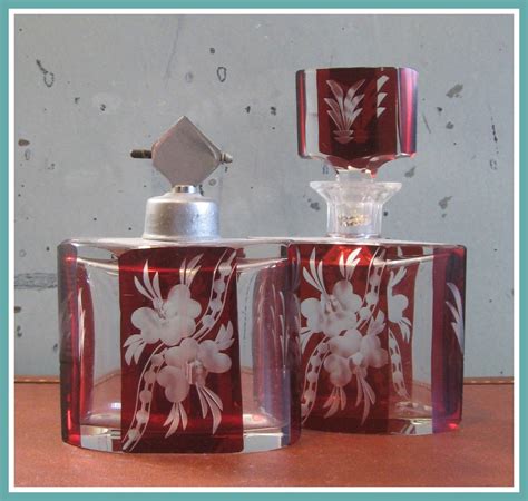 vintage pair etched cranberry art deco perfume bottles ebay antique perfume bottles perfume