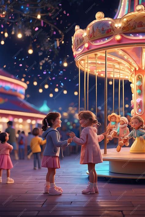 Premium Photo | Spinning carousel brings joy to nighttime crowd happy