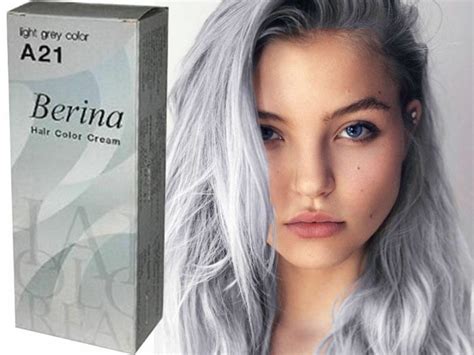 Berina Permanent A21 Color New Hair Dye Cream Light Grey Silver