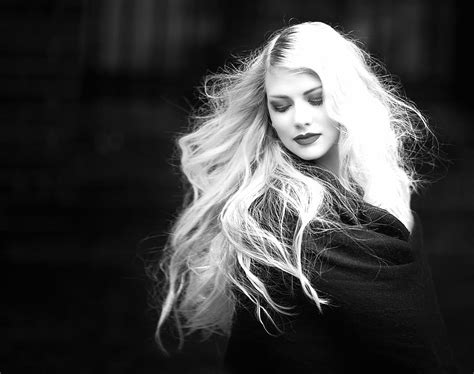 Hd Wallpaper Gray Scale Photo Of Woman Wearing Black Top Blond Hair Face Wallpaper Flare