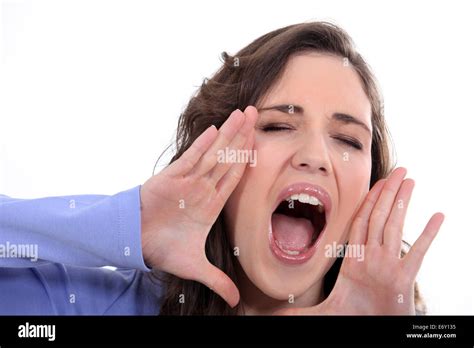 Woman Yelling On White Background Stock Photo Alamy