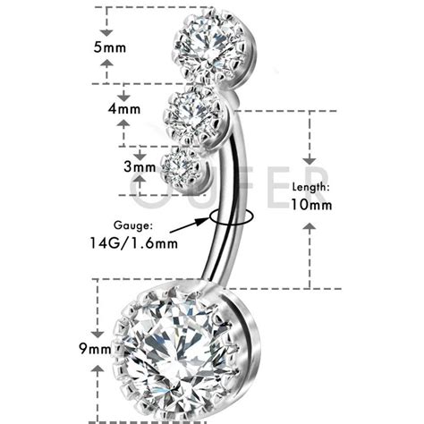 Oufer L Surgical Steel Belly Button Rings Clear Cz Navel Rings Bell