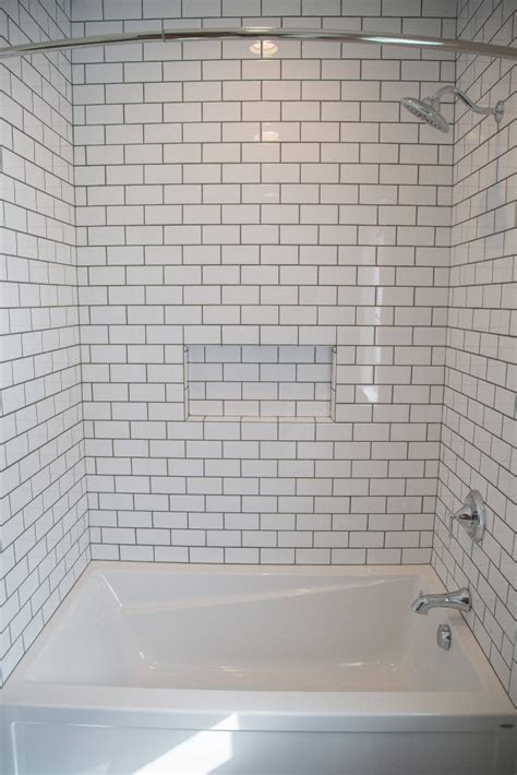 White Subway Tile With Charcoal Grout Shower Three Strikes And Out
