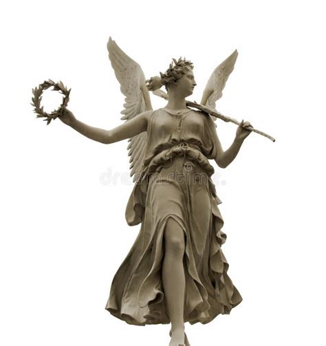 Goddess Nike Isolated On White Frontal View Of A Statue Of The
