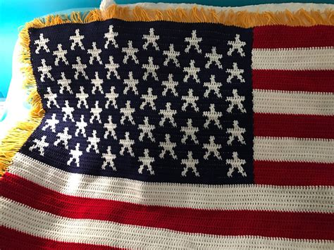 Crocheted American Flag Blanket Throw Wall Decor Made Fresh Etsy