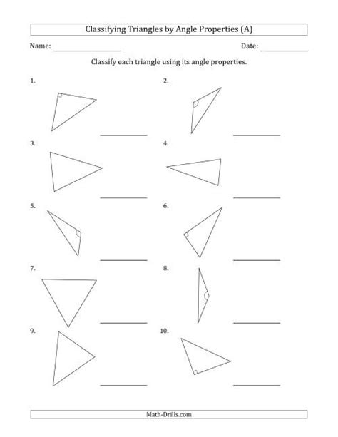 Classifying Triangles By Angle Properties A Geometry Worksheet