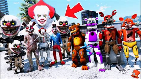 All Freddy And Foxy Animatronics Vs Evil Rabbit And Pennywise It Clown Army