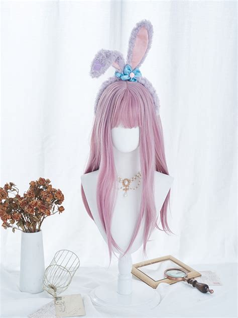 Evahair Pink Long Straight Synthetic Wig With Bangs Home Evahair