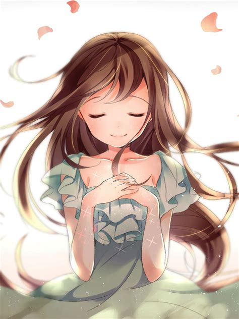 Download 1536x2048 Anime Girl Closed Eyes Flowers Brown